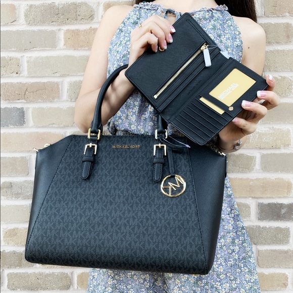 Gaby’sBags-Michael Kors Black Satchel Wallet SET - Picture 3 of 7